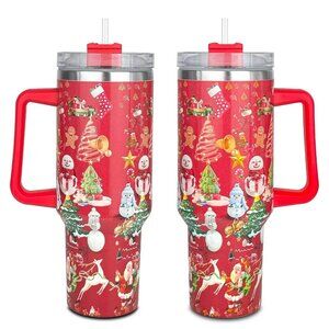 Christmas Tumbler with Handle and Straw, Stainless Steel Tumbler 40oz